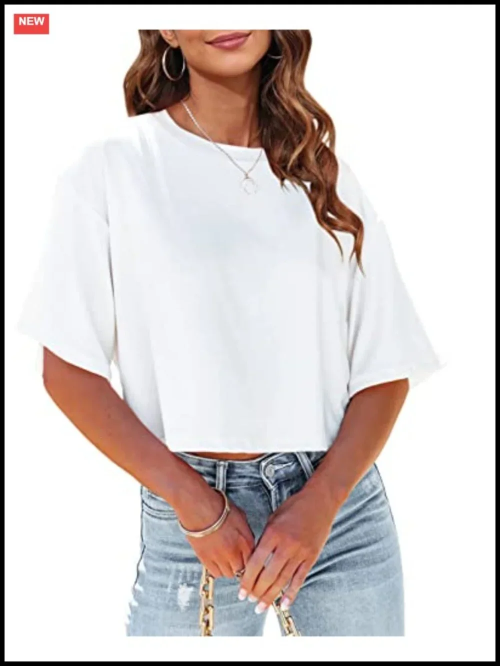 Cropped T-Shirt Half Sleeve Drop Shoulder Womens Casual Cotton Spandex Tee